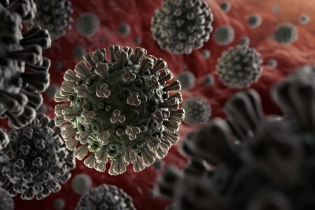 Microscopic illustration of the spreading 2019 corona virus that was discovered in Wuhan, China. The image is an artisic but scientific interpretation, with all relevant surface details of this particular virus in place, including Spike Glycoproteins, Hemagglutinin-esterase, E- and M-Proteins and Envelope.