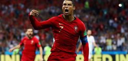 SOCHI, RUSSIA - JUNE 15:  Cristiano Ronaldo of Portugal celebrates after scoring his team's first goal during the 2018 FIFA World Cup Russia group B match between Portugal and Spain at Fisht Stadium on June 15, 2018 in Sochi, Russia.  (Photo by Dean Mouhtaropoulos/Getty Images)