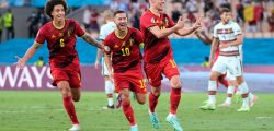 Soccer Football - Euro 2020 - Round of 16 - Belgium v Portugal - La Cartuja Stadium, Seville, Spain - June 27, 2021  Belgium's Thorgan Hazard celebrates scoring their first goal Pool via REUTERS/Thanassis Stavrakis