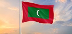 Maldives,Flag,Waving,On,Sundown,Sky