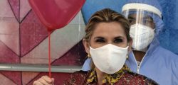 Bolivian President Jeanine Áñez is pictured before donating blood at the presidential palace in La Paz last month amid the COVID-19 pandemic.