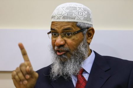 President of the Islamic Research Foundation Zakir Naik delivers a speech at an “Islamaphobia” conference in Istanbul, Turkey, on March 23, 2017. (Salih Zeki Fazlioglu/Anadolu Agency/Getty Images)
