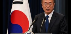 SEOUL, SOUTH KOREA - MAY 10:  South Korea's new President Moon Jae-In speaks during a press conference at the presidential Blue House on May 10, 2017 in Seoul, South Korea. Moon Jae-in of Democratic Party, was elected as the new president of South Korea in the election held on May 9, 2017.  (Photo by Kim Min-Hee-Pool/Getty Images)