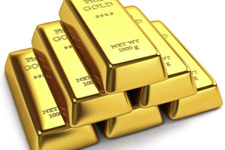 28063414 - gold ingots isolated on white background