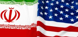 Flag of Iran together with flag of the United States of America