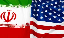 Flag of Iran together with flag of the United States of America