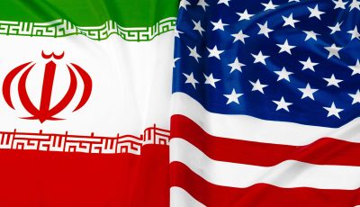 Flag of Iran together with flag of the United States of America