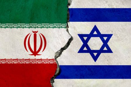 Iran and Israel flags together. Iran and Israel conflict.