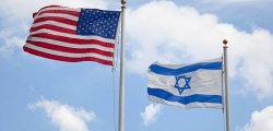 United States & Israeli flags wave together in unison symbolizing concepts such as the American/Israeli bond and Judaism in America. Here are some related images: