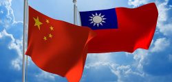 Flags from China and Taiwan flying side by side for important talks.