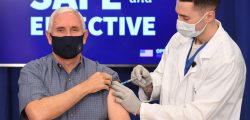 US Vice President Mike Pence receives the COVID-19 vaccine in the Eisenhower Executive Office Building in Washington, DC, December 18, 2020. (Photo by SAUL LOEB / AFP)
