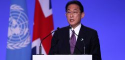 Japan's Prime Minister Fumio Kishida speaks during the UN Climate Change Conference (COP26) in Glasgow, Scotland, Britain, November 2, 2021. Adrian Dennis/Pool via REUTERS