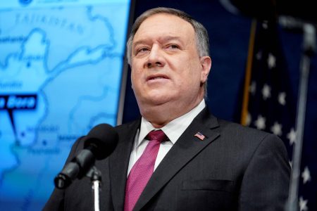FILE PHOTO: Secretary of State Mike Pompeo speaks at the National Press Club in Washington, DC, U.S., January 12, 2021. Andrew Harnik/Pool via REUTERS/File Photo