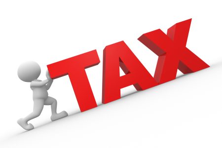 3d people - man, people push up word "tax"