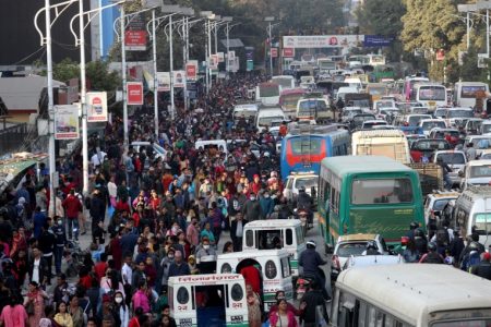 People waiting public vehicles at Sundhara-New Road gate road section in Kathmandu on Monday, November 5, 2018.
Photo: Dipesh Shrestha/Nagarik/Republica