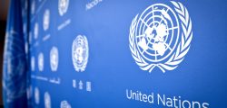 U.N. logo pattern a press conference background at the United Nations headquarters, Tuesday, Sept. 3, 2013.   (AP Photo/Bebeto Matthews)