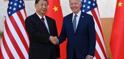 US President Joe Biden (R) and China's President Xi Jinping (L) shakes hands as they meet on the sidelines of the G20 Summit in Nusa Dua on the Indonesian resort island of Bali on November 14, 2022. (Photo by SAUL LOEB / AFP) (Photo by SAUL LOEB/AFP via Getty Images)